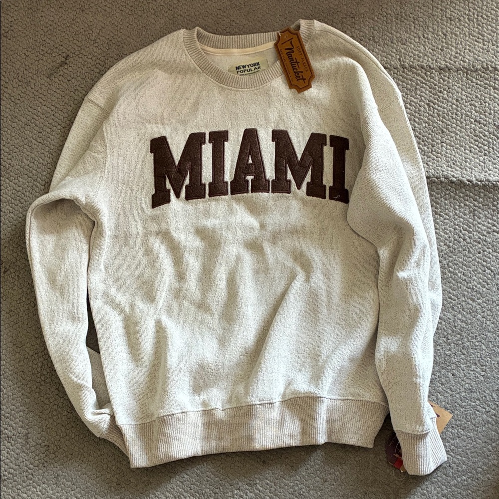 Men's Cream Crewneck Sweater with Miami Print